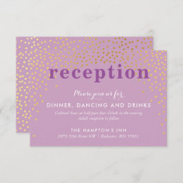 Invitación RECEPCIÓN FIESTA moda rústica dorado confetti púrp