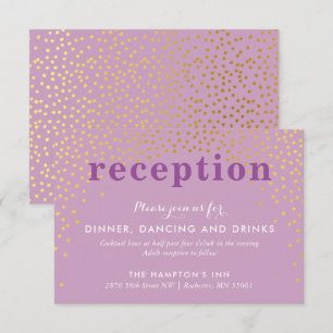 Invitación RECEPCIÓN FIESTA moda rústica dorado confetti púrp