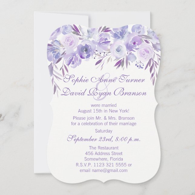 Invitación Recepción Floral Azul Polvoriento Púrpura Claro po (Anverso)