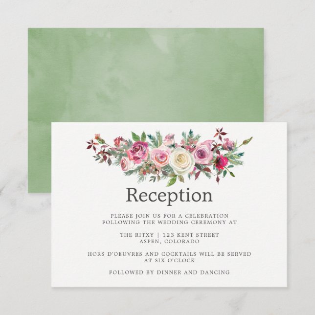 Invitación Recepción floral de Boda de Invierno (Anverso / Reverso)