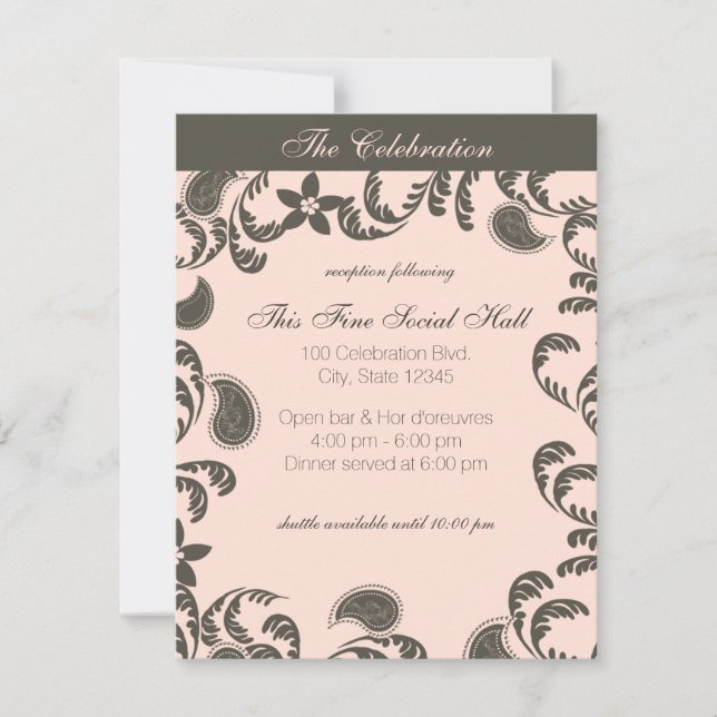 Invitación Recepción floral de Paisley (Anverso)