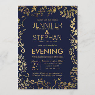 Invitación Recepción floral del oro elegante de los azules