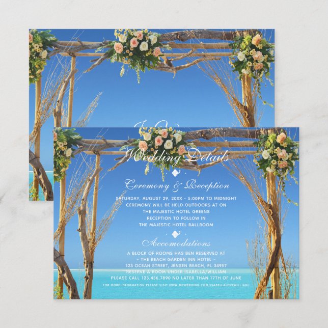 Invitación Recepción Floral Summer Beach Wedding Gate (Anverso / Reverso)
