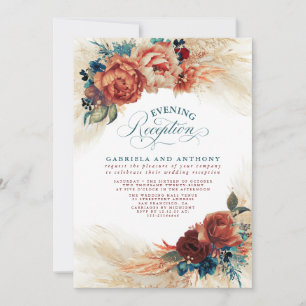 Invitación Recepción Floral Terracota y Azul Turquesa por la 