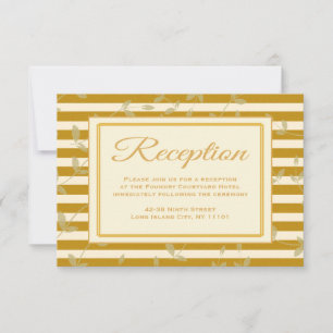Invitación Recepción Floral Vintage Dorado y Raya Blanca