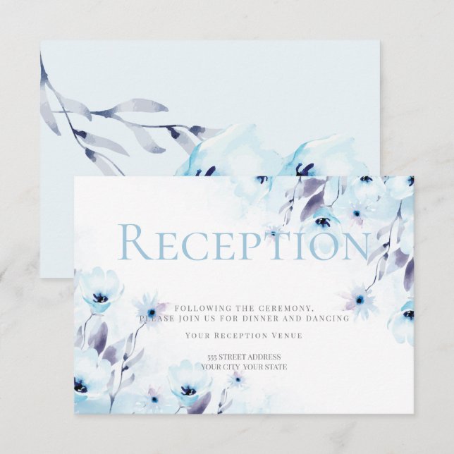 Invitación Recepción | Flores de anémona azul cielo acuático (Anverso / Reverso)