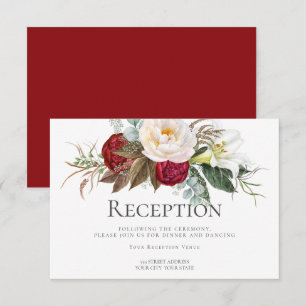 Invitación Recepción   Flores de Marfil Rojo Crimson Peony