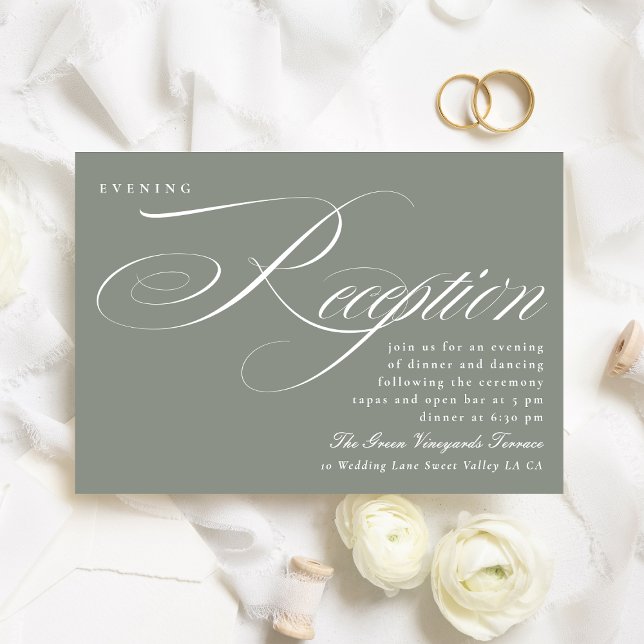 Invitación Recepción formal de boda de caligrafía verde gris (Subido por el creador)