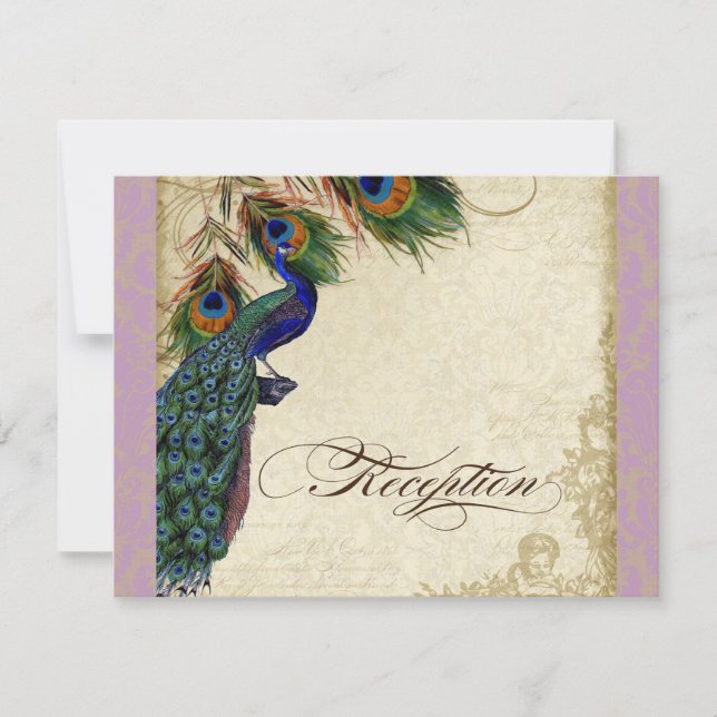 Invitación Recepción formal de pavo real y plumas invitan a L (Anverso)