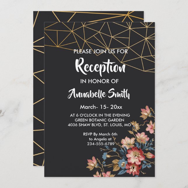 Invitación Recepción Geométrica Dorada (Anverso / Reverso)