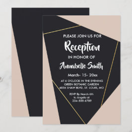 Invitación Recepción geométrica rosa de color negro y oro