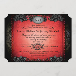 Invitación RECEPCIÓN Halloween de la boda gótica roja y negra