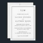 Invitación Recepción Lauren Black and White Elegant Wedding<br><div class="desc">Sencilla Invitación Boda con invitación a la recepción, con un diseño moderno y elegante con su monograma de dos letras en la parte superior y sus detalles rodeados de un delgado borde. Todo el texto está en negro, sobre un fondo blanco y el trasero es negro sólido. Las fuentes y...</div>