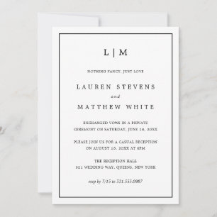 Invitación Recepción Lauren Black and White Elegant Wedding