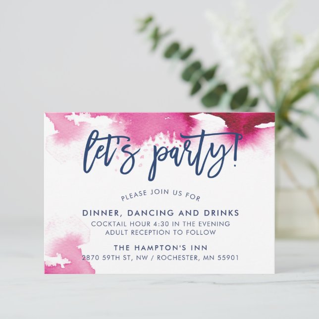 Invitación RECEPCIÓN letras a mano adorables acuarela rosa os (Anverso de pie)