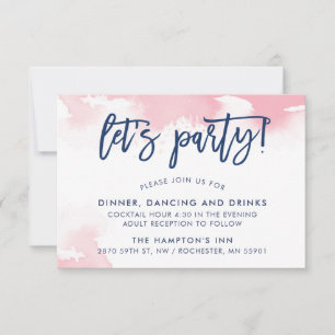 Invitación RECEPCIÓN letras a mano lindas acuarela rosa azul 