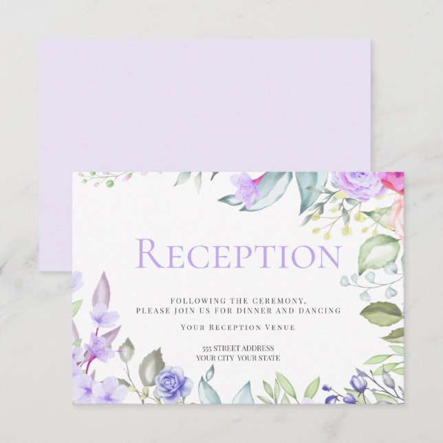 Invitación Recepción | Marco floral de lámina rosada de prima (Anverso / Reverso)