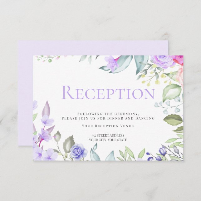 Invitación Recepción | Marco floral de lila rosa de primavera (Anverso / Reverso)