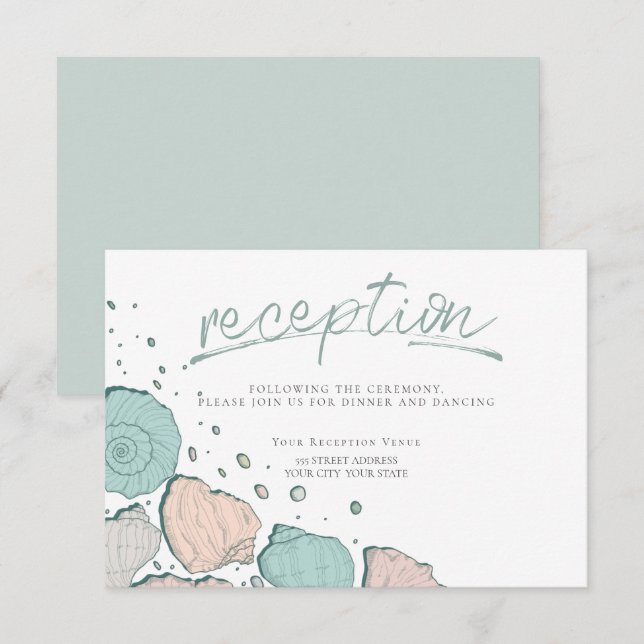 Invitación RECEPCIÓN | Marejadas casuales en Coral y Verde az (Anverso / Reverso)