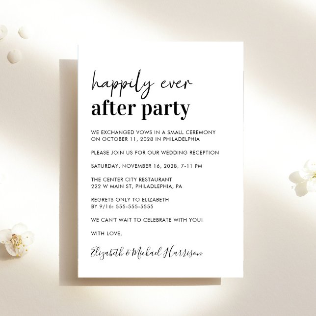 Invitación Recepción mínima de boda moderna (An chic Happily Ever After Party invitation for your wedding celebration)