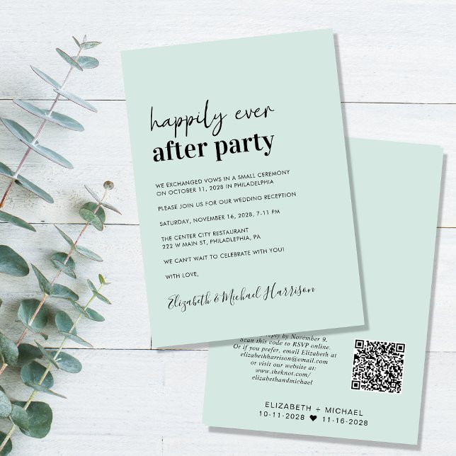 Invitación Recepción Mínima Moderna QR Code Mint Wedding (Subido por el creador)