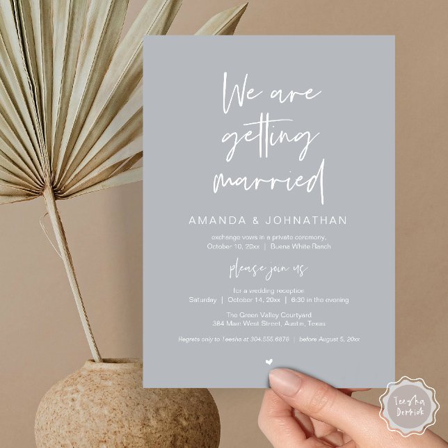 Invitación Recepción minimal moderna, "Nos estamos casando" (Modern Minimal Reception, We are getting married Invitation Card in Chill Grey)