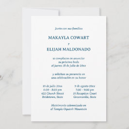 Invitación Recepción minimalista azul castellano-inglesa de d