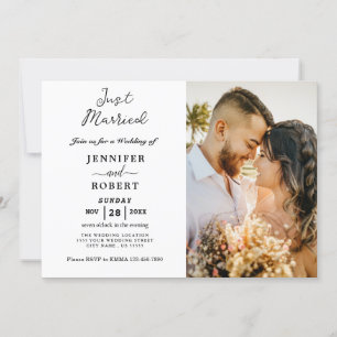 Invitación Recepción minimalista de boda de fotos en blanco y