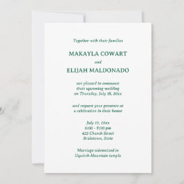 Invitación Recepción minimalista de Boda Verde y Blanco de Te