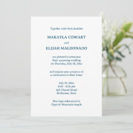 Invitación Recepción minimalista de casamiento azul español-i