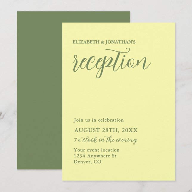 Invitación Recepción Minimalista de manteca amarilla y salvia (Anverso / Reverso)