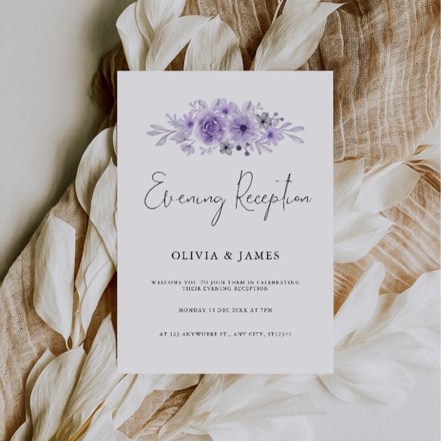 Invitación Recepción Minimalista Noche Purple Elegant (Purple Elegant Minimalist Evening Reception Invitation)