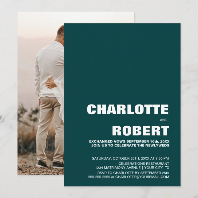 Invitación Recepción moderna de boda verde (Anverso / Reverso)