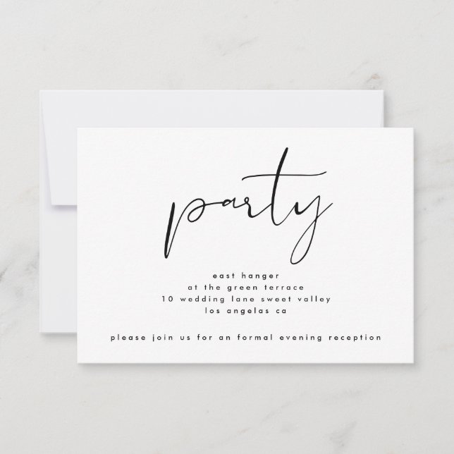 Invitación Recepción moderna de bodas blancas y negras (Anverso)