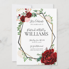 Invitación Recepción moderna de bodas geométricas de oro y ma