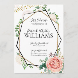 Invitación Recepción moderna de bodas geométricas y doradas