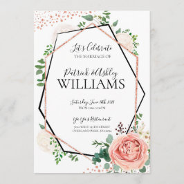 Invitación Recepción moderna de casamiento geométrico de oro 