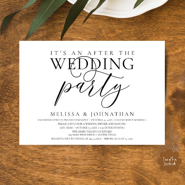 Invitación recepción moderna, Es una fiesta después de la bod (modern reception, It's an after the wedding Dinner Dancing Party Invitation Card in Black and White)
