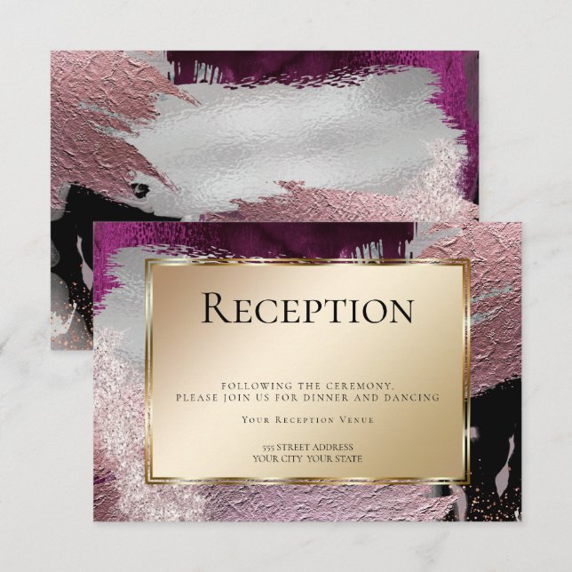 Invitación Recepción| Modernos estropajes de cerezo metálico  (Anverso / Reverso)