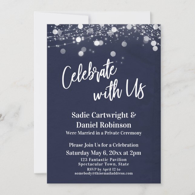 Invitación Recepción Navy & Lights Textured Celebre con Nosot (Anverso)