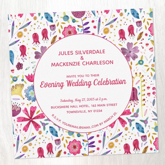 Invitación Recepción nocturna de Boda de acuarela de flores s (Watercolor wildflower evening wedding reception invitation)