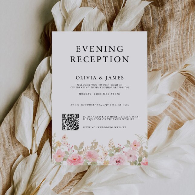 Invitación Recepción nocturna Rosa con código QR rsvp (Rose Evening Reception with QR code rsvp Invitation)