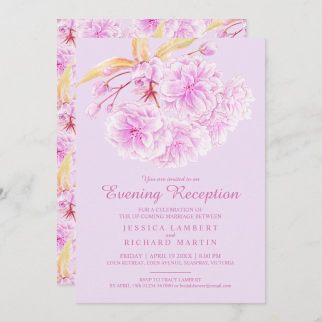 Invitación Recepción nocturna violeta con luz de primavera br (Anverso / Reverso)
