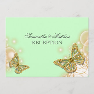 Invitación Recepción nupcial beige verde de la mariposa