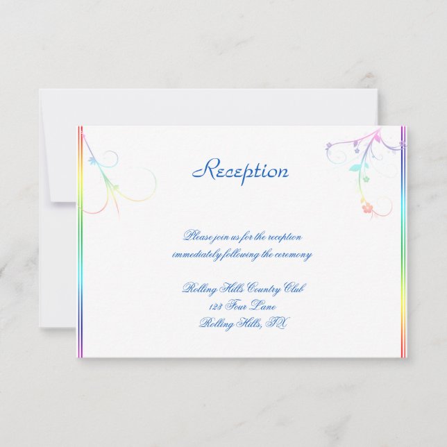 Invitación Recepción nupcial gay floral del arco iris (Anverso)