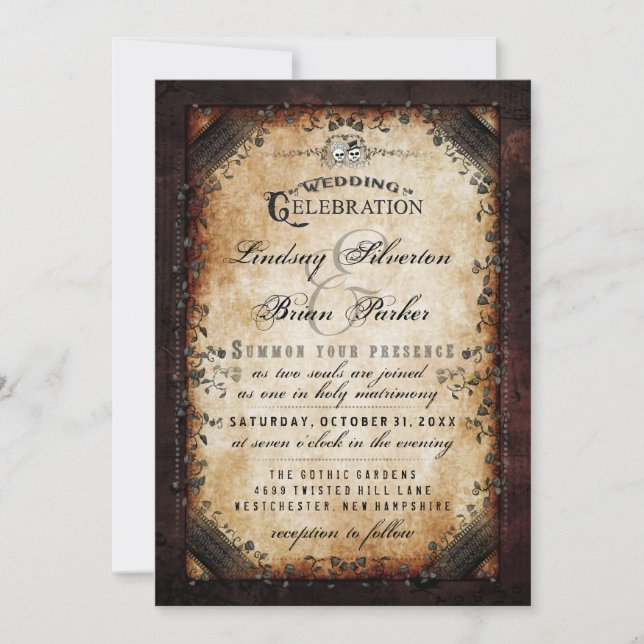 Invitación Recepción nupcial gótica del esqueleto de (Anverso)