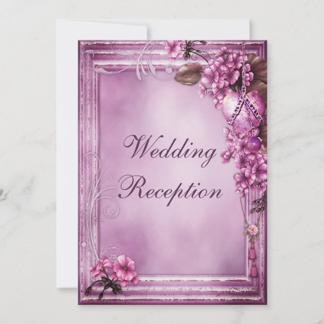 Invitación Recepción nupcial romántica del marco del corazón (Anverso)