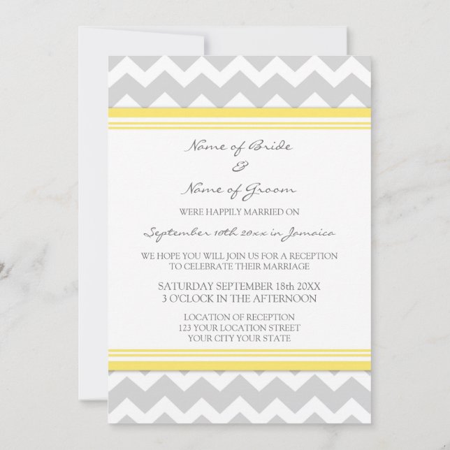 Invitación Recepción nupcial solamente Chevron amarillo gris (Reverso)