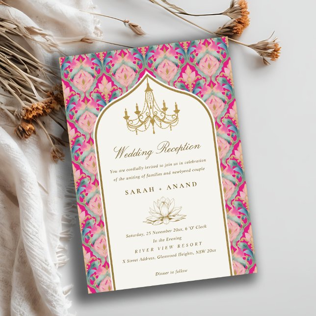Invitación Recepción Ornate Pink Classy Floral Chandelier (Subido por el creador)