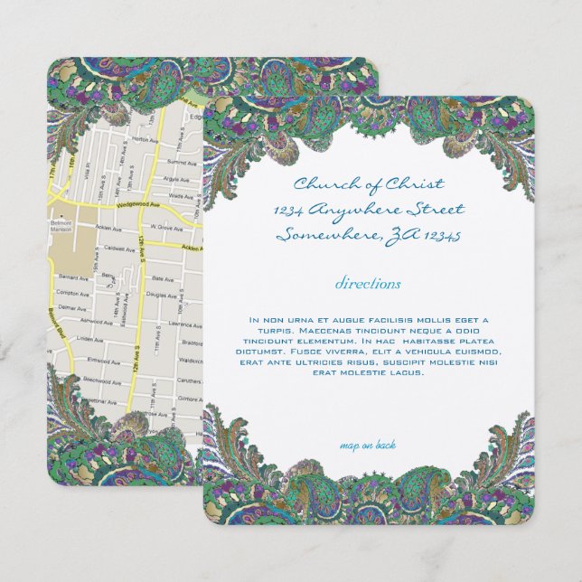Invitación Recepción paisley color pavo-pavo Boda (Anverso / Reverso)